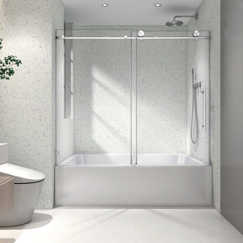 6063 Shower Door - Brushed Nickel Finish, Construction, Soft Closing, Nano Cleaning, Tempered Glass, 70Mm 304 Stainless Steel Pulleys Bathroom With Easy Clean Treatment,