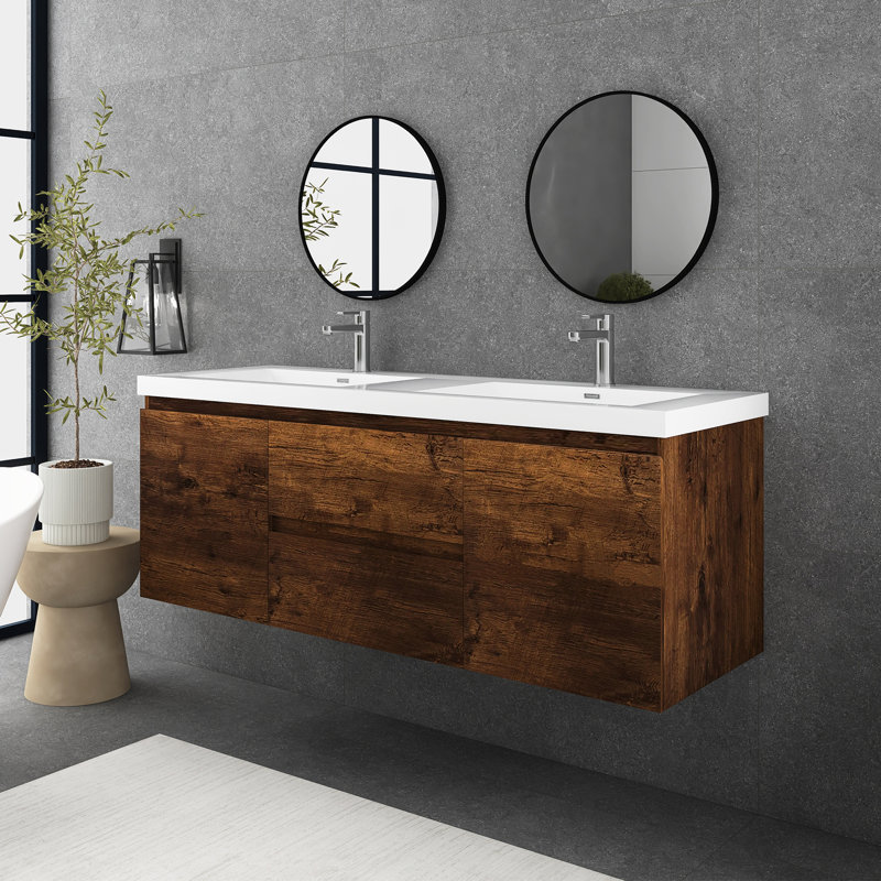 Free Standing Single Bathroom Vanity with Resin Top, Rose Wood