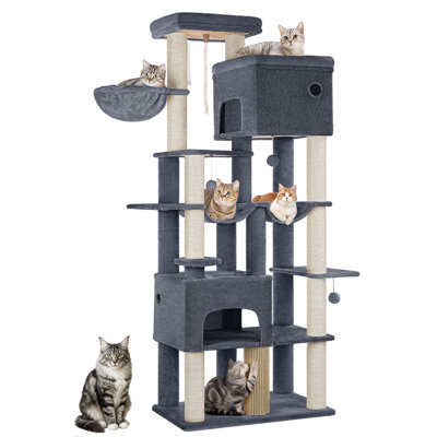 185 cm Large Cat Tree, XL Heavy Tall Cat Tower for Maine Coon, Multi-level Cats Climbing Tower with 2 Condos and 10 Sisal, 2 Hammocks