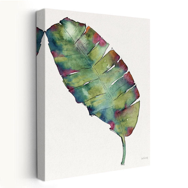 Palm Springs V - bleu crème, feuille verte, art, H 24 po x l 16 po