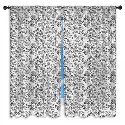 Black Floral Pattern Window Curtains Floral Sheer - 2 Panels
