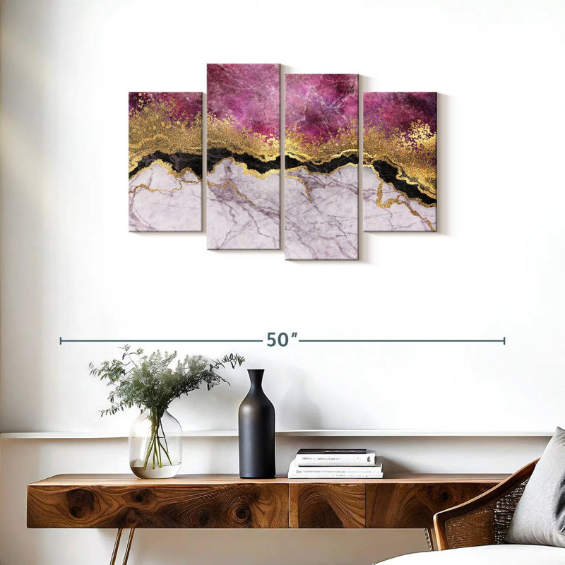Avery rose et or abstrait, H 22 po x l 36 po