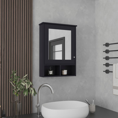 Armoire à pharmacie Vina avec porte miroir haute 29 po avec trois tablettes dissimulées et deux tablettes ouvertes