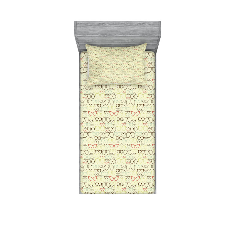 Drap-housse et coussin décoratif Ambesonne, crème et multicolore, Ensemble de draps pour lit simple + deux taies d'o