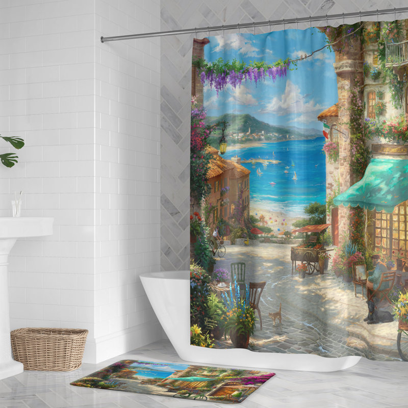 Thomas Kinkade Italian Café Shower Curtain, 71" H x 74" W