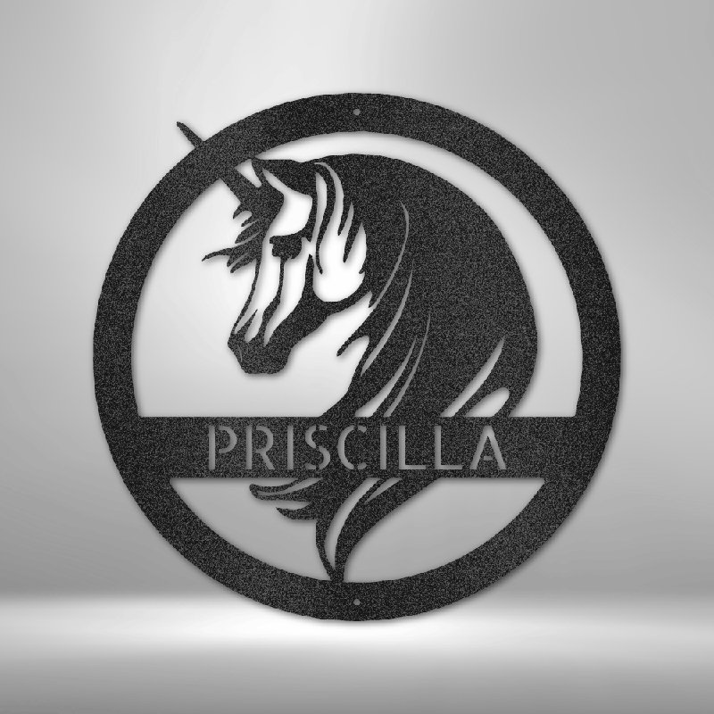Monogramme de licorne personnalisé, Noir, H 14,25 po x l 14,5 po x P 0,5 po, Oui