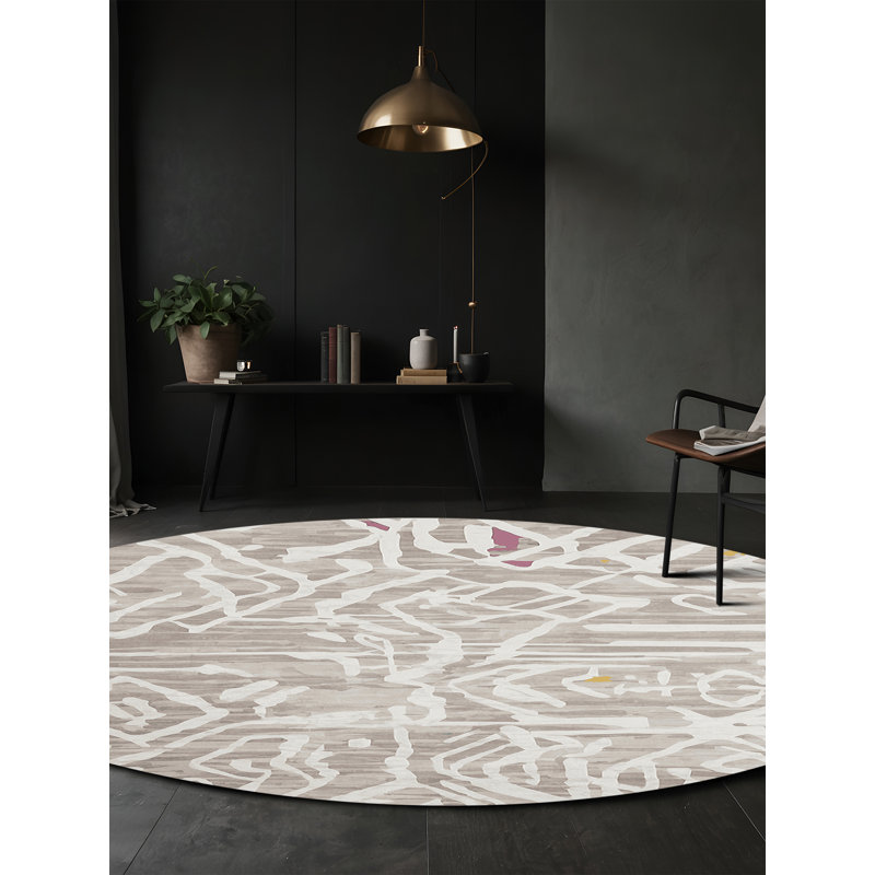 Tapis beige lavable à la machine, Rond 4 pi