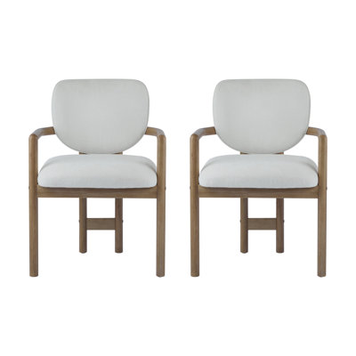 Rubber Wood Dining Chairs Set of 2 Upholstered Arm Chairs