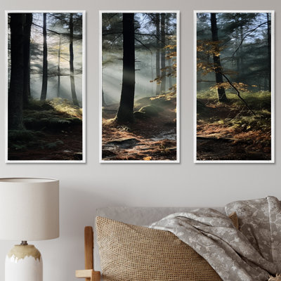Forêt de pin, paysage d'automne, ensemble d'art mural