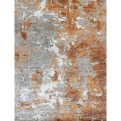 High-Quality Hand-Knotted Grey And Rust Area Rug