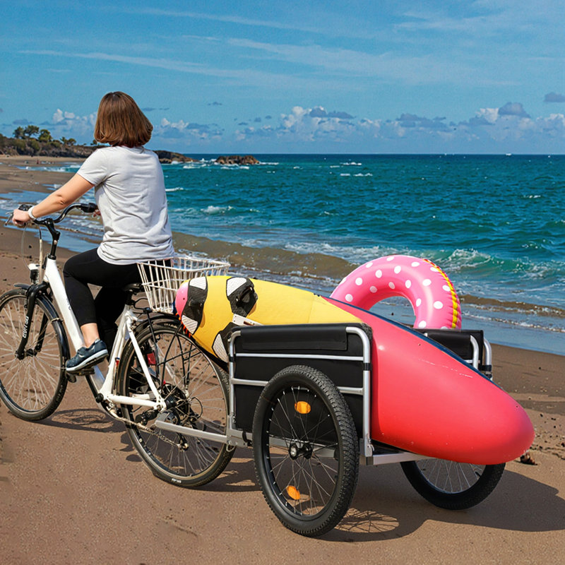 Remorque de cargaison de vélo, capacité de charge de 110 lb, chariot de chariot à bicyclette robuste, rangement compact pliable, système d'attache sécuritaire universel, avec des pneus usés améliorés, pour le camping, l'épicerie, le transport des articles essentiels