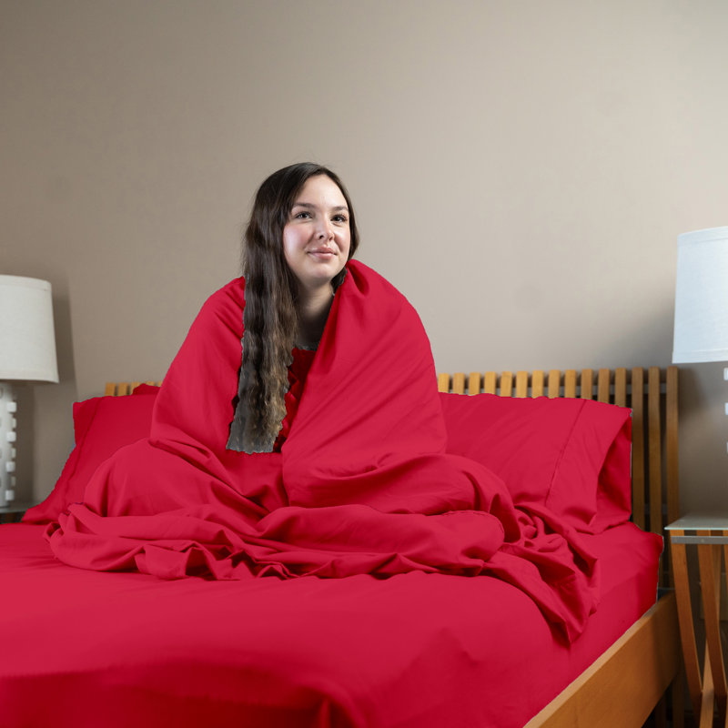 Ultra Soft Bamboo Sheet Set - 4 Pc Set - Wrinkle Resistant - Cooling Sheets with Deep Pockets, Red