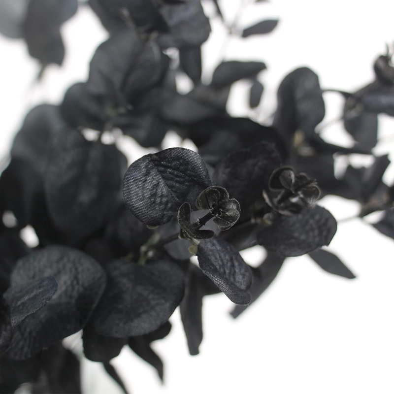 10 pièces de branches d'eucalyptus artificiels noires avec de véritables feuilles d'eucalyptus et de feuilles de gathic à décor de fête d'Halloween (noir, 10)