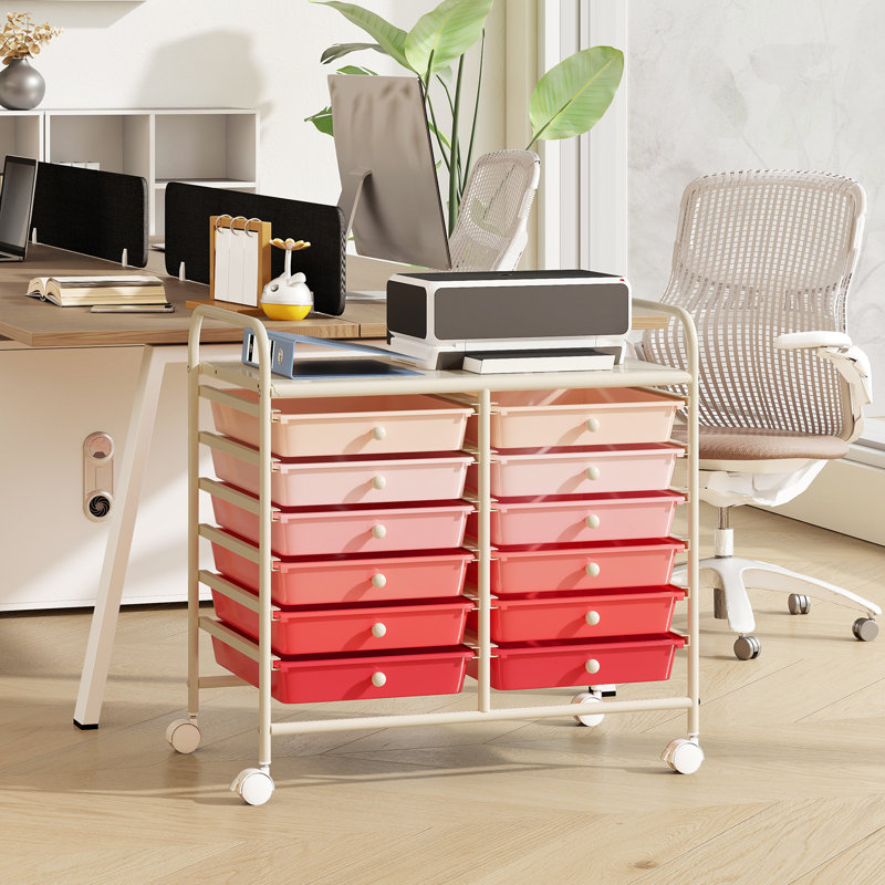 12 Drawer Storage Drawer, Red/Pink