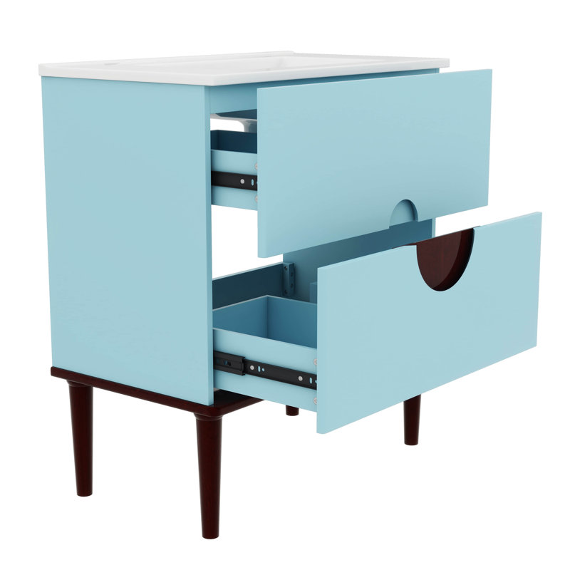 30'' Bathroom Vanity Set With Ceramic Basin, Storage Cabinet Boasting 2 Smooth-Sliding Drawers