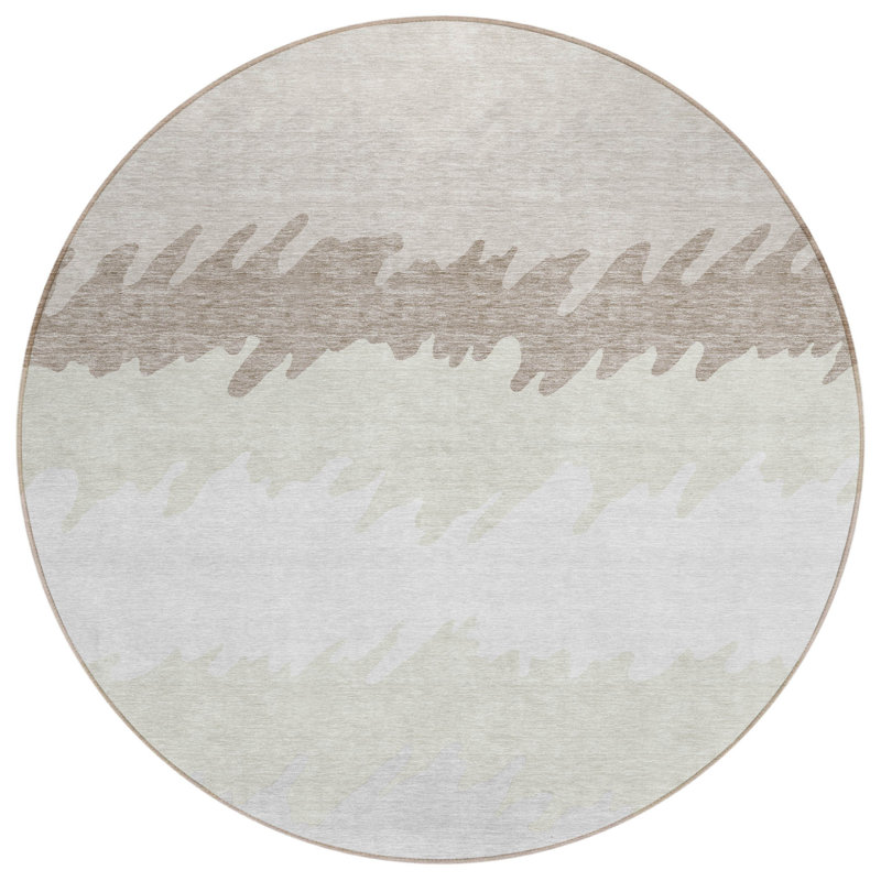 Tapis intérieur lavable rayé rond ivoire 8 pi beige