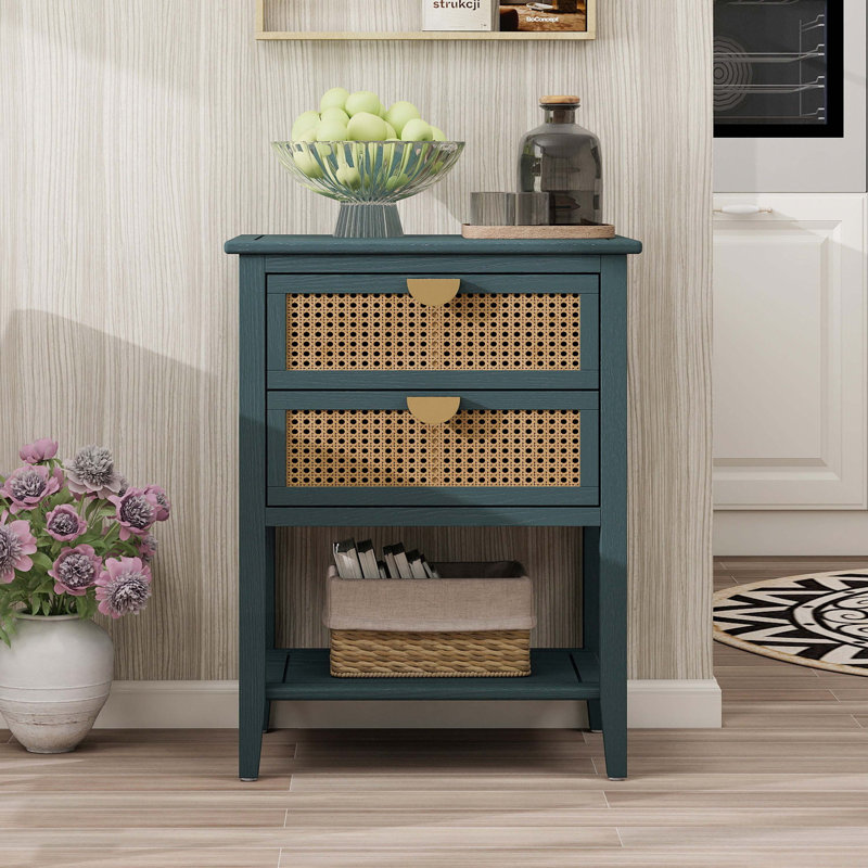 Wood Console Table with 2 Drawers,Shelf, Green