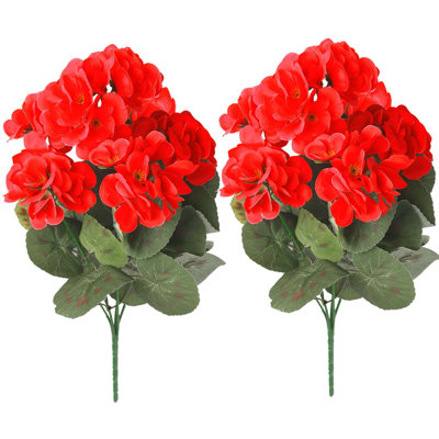 2Pcs 14" Artificial Geraniums Silk Flowers Plants Home Outdoor Decor Garden