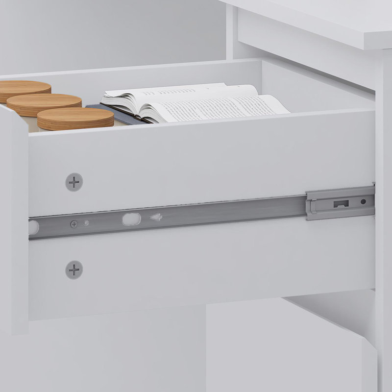 Oleary 3 Drawer Dressing Table Study Desk - Modern No-Handle Design, Matt White