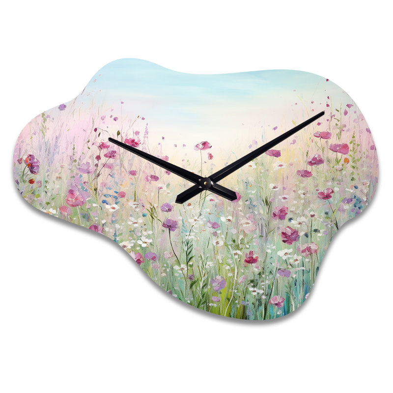 Wild Flowers Meadows - horloge asymétrique en métal mauve, horloge en métal traditionnelle, Petit