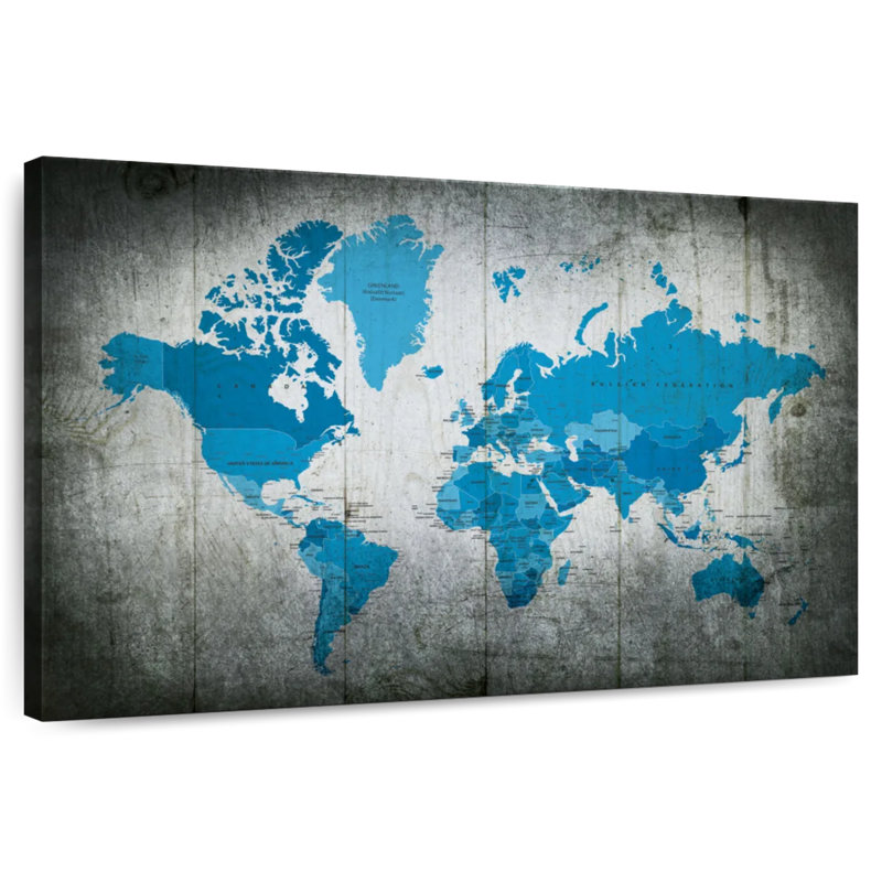 Carte du monde bleu Aliaz Continents, H 32 po x l 48 po