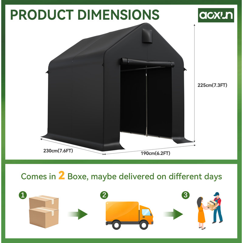 6.2 Ft. W X 7.6 Ft. D Polyethylene Portable Carport, Black