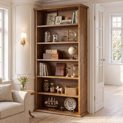 Solid Wood Tall Bookshelf, 6-Tier Open Storage Bookcase, Freestanding Display Rack for Living Room Home Office