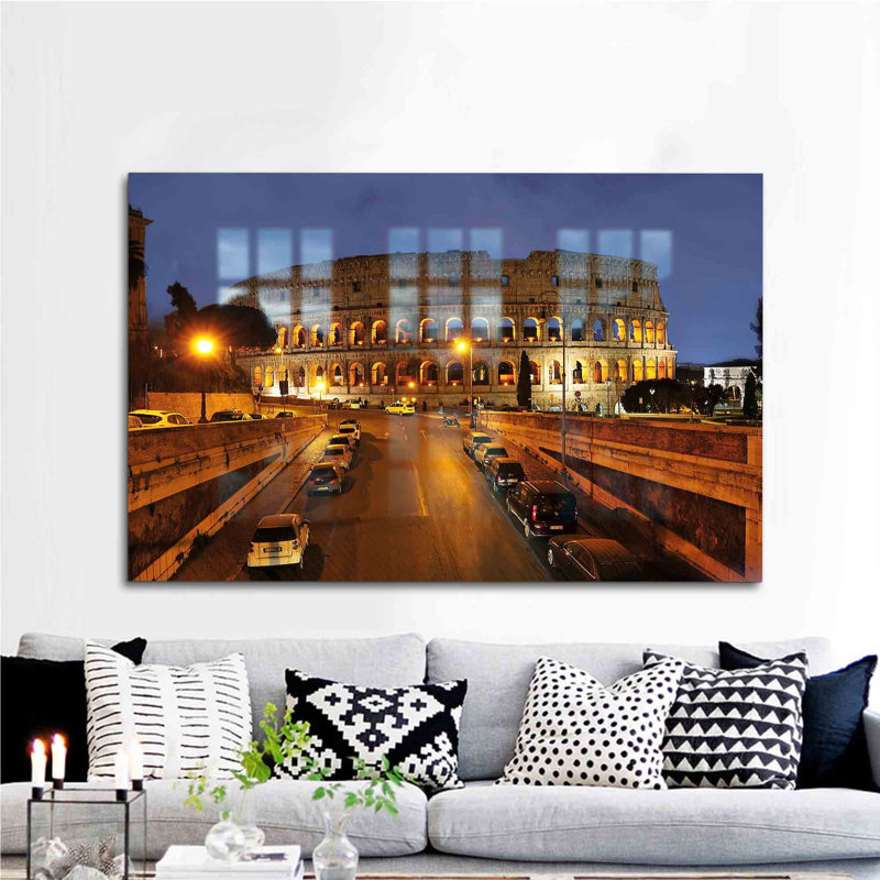 Art mural en verre inspiré du voyage à Rome, H 35,4 po x l 59,1 po