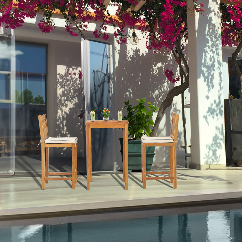 Outdoor 3 - Piece Teak Bistro Set with Cushions, 27" L x 27" W x 43" H