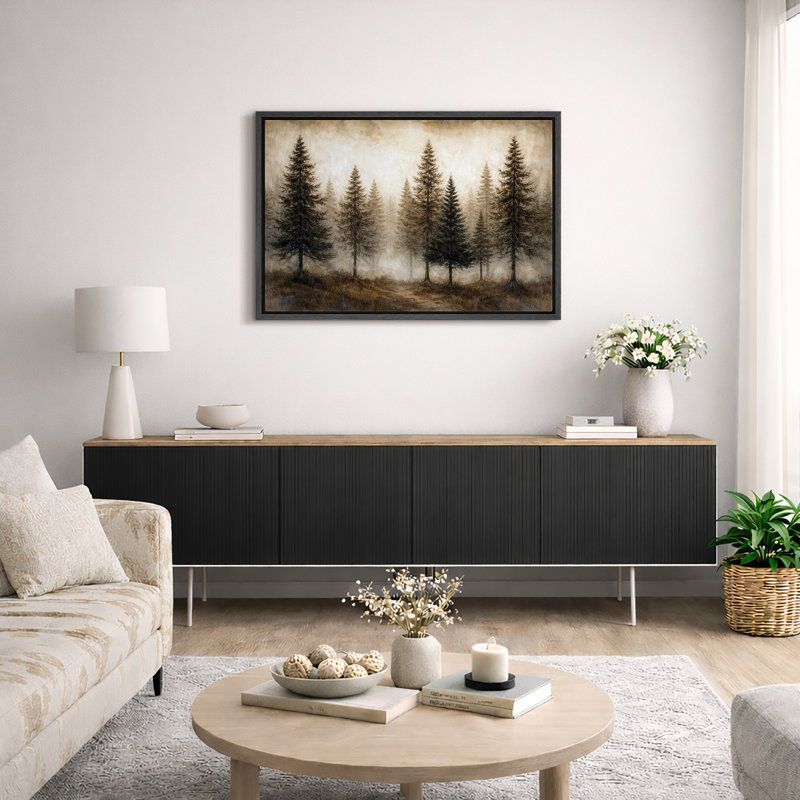 Œuvre de pin rétro vintage, paysage de forêt rustique, salon, impression sur toile encadrée, H 16 po x l 24 po x P 1,5 po
