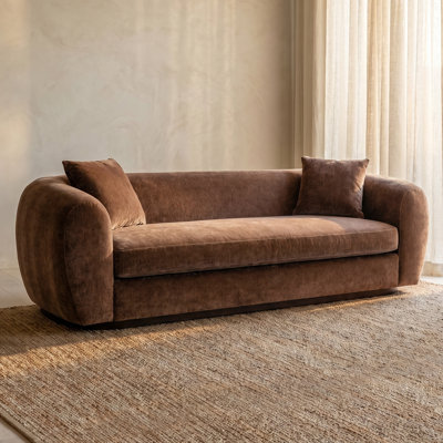 Bourges 99" Chenille Velvet Sofa in Bronzer Brown