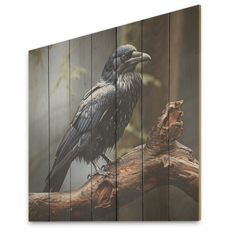 Mysterious Raven Guardian II - Animal corbeau sur bois, H 15 po x l 15 po