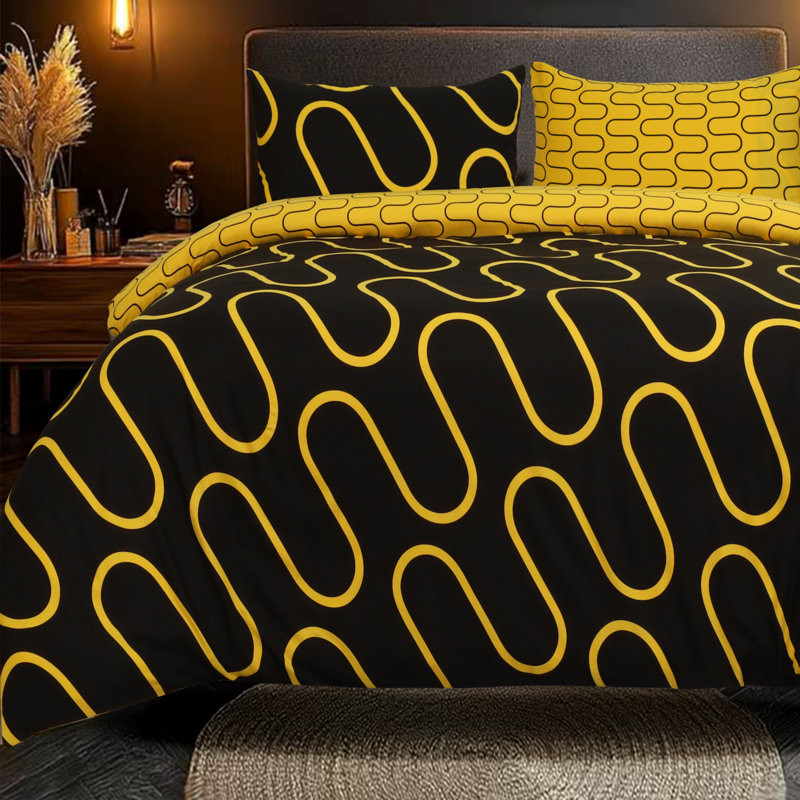 Aspire Homeware Luxury Reversible Geometric Shapes Duvet Cover Set with Pillowcases for Stylish Bedroom Decor