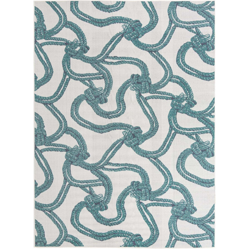 Tapis intérieur / extérieur ivoire / bleu Bette, Rectangle 9 pi x 12 pi