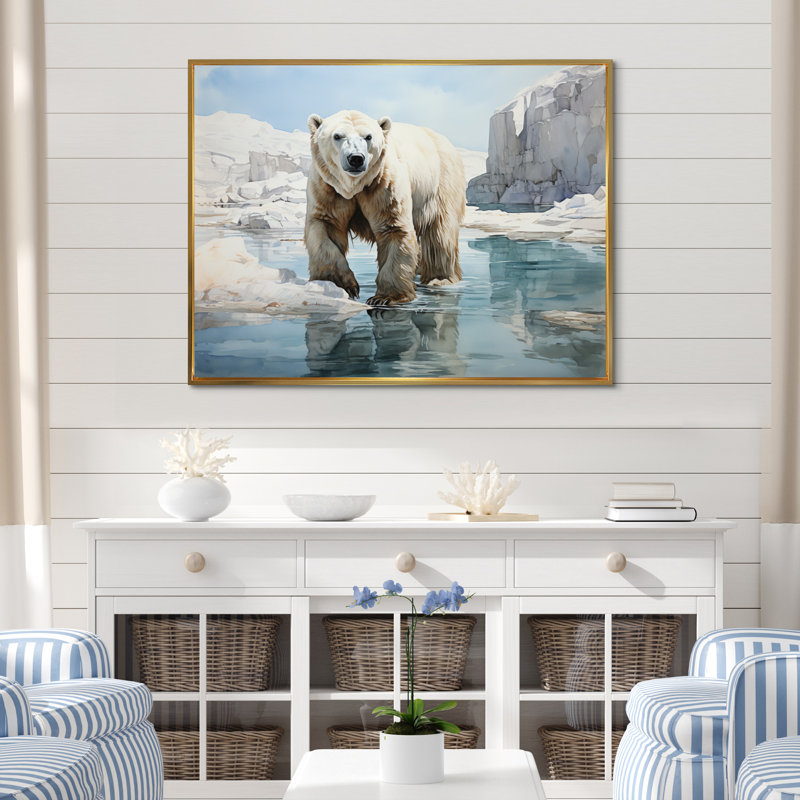 " White Teal Iceberg Pristine Solitude ", H 34 po x l 44 po x P 1,5 po, Cadre flottant doré