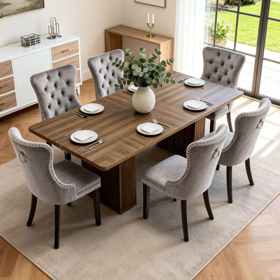 63"-78.74" Extendable Dining Table Set with Storage Base & Velvet Upholstered Chairs, Wooden Scratch-Resistant Finish, Rounded Safe Corners, Modern Rectangular Dining Table Set for Kitchen/Dining Room, Seats 4-8