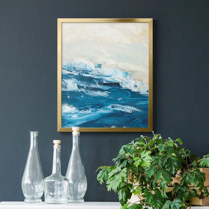 Vague après vague I, toile encadrée de qualité supérieure - prête à être accrochée, Or, H 20 po x l 16 po