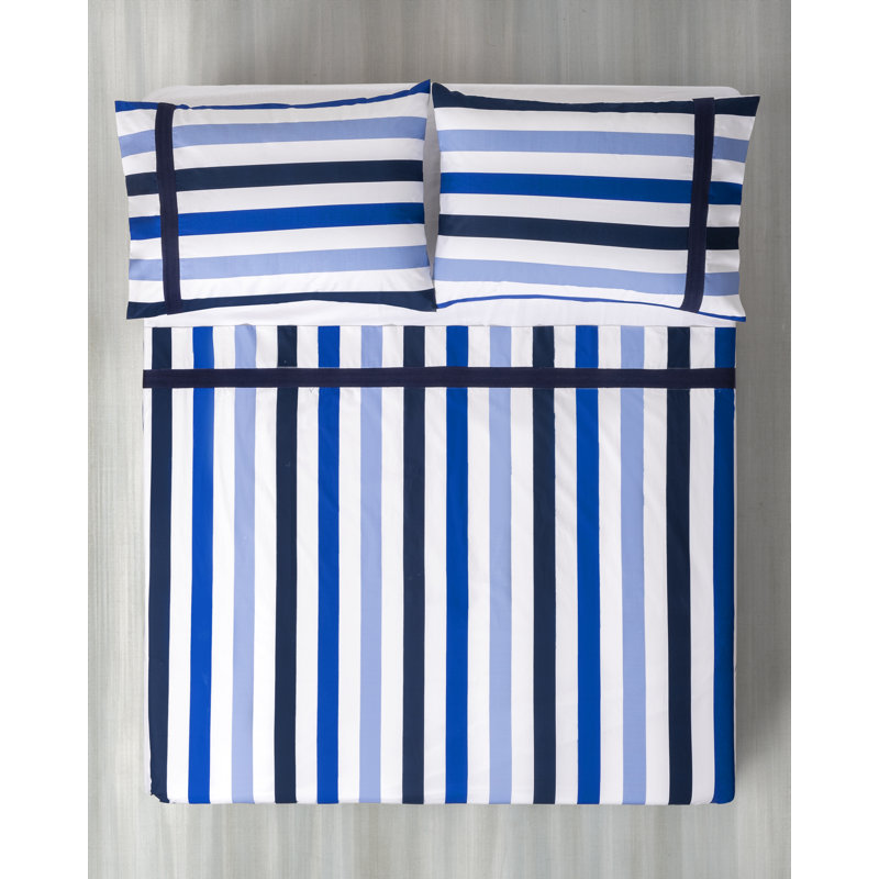 Awning Stripe 4 Piece 100% Cotton Guest Room Sheet Set Case Pack, Queen, Blue