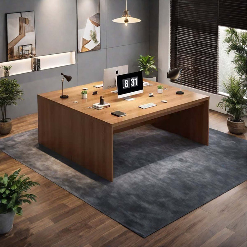 Bureau simple en bois massif avec combinaison d'armoires, H 29,53 po x l 55,12 po x P 29,53 po