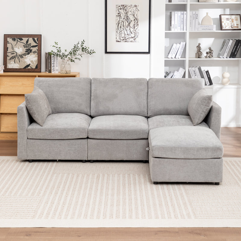 Canapé modulaire avec repose-pieds 4 pièces Wilroy, Gris