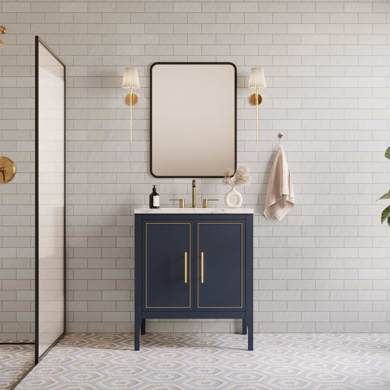 Province 24" Freestanding Standard Single Bathroom Vanity with Top, Navy/Gold, Gold Zinc Alloy