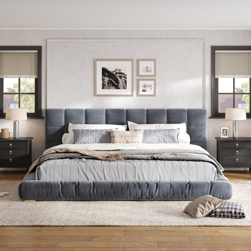 Lit plateforme tapissier Sammy, Queen, Grey