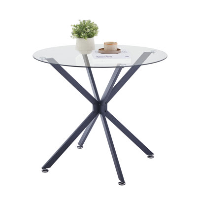 35.4-inch round tempered glass dining table, suitable for 1 to 4 people, a space-saving small kitchen table with sturdy metal legs, ideal for dining rooms and living rooms, Black