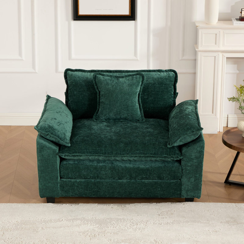 Chaise d'appoint modulaire avec tissu chenille et coussins ergonomiques, Vert