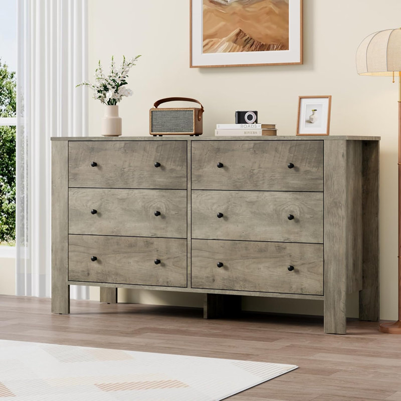 Commode 6 tiroirs grise - Commode moderne, couloir ou bureau personnel, Ivoire ivoire