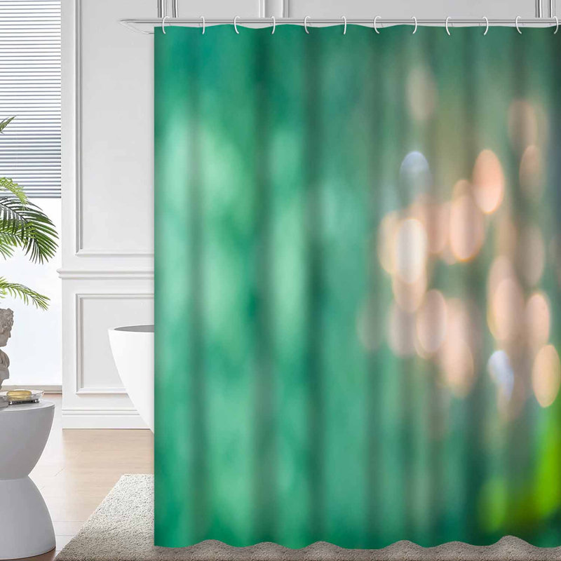 Magnifique rideau de douche vert doré abstrait avec 12 crochets, L 72 po x l 84 po