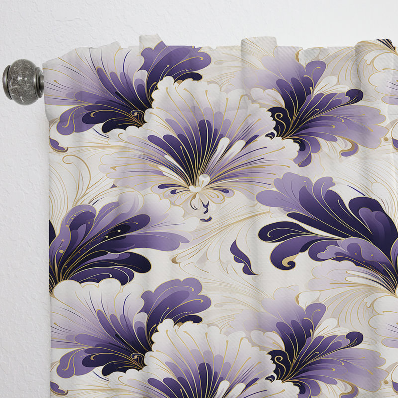 Damask Purple And White Art Deco Pattern I - Bohemian Velvet Curtain - Room Darkening - 1 panel, 52" W x 120" L