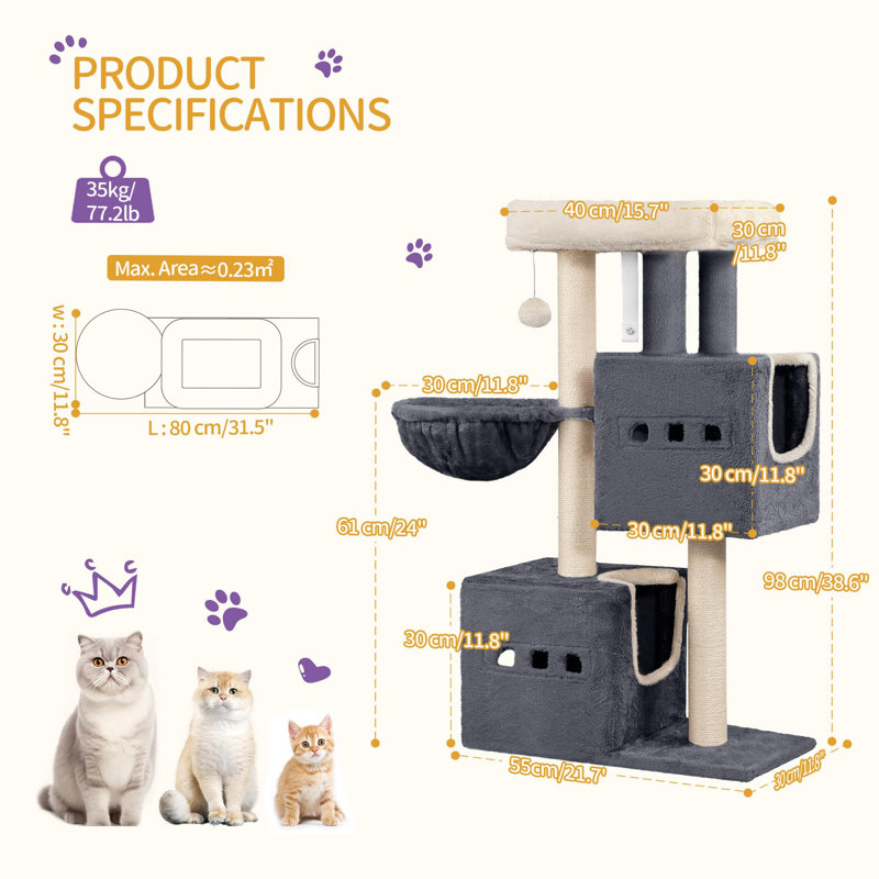 98cm H Cat Tree, Dark Grey