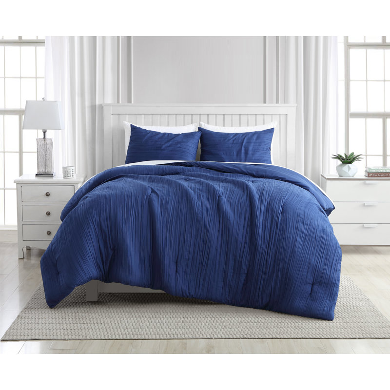 Ensemble d'édredon  Greenport Crinkle, Bleu marine, Édredon pour grand lit + 2 taies décoratives sta