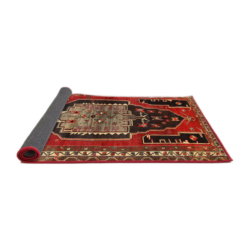 Tapis traditionnel rouge / noir, Rond 6 pi